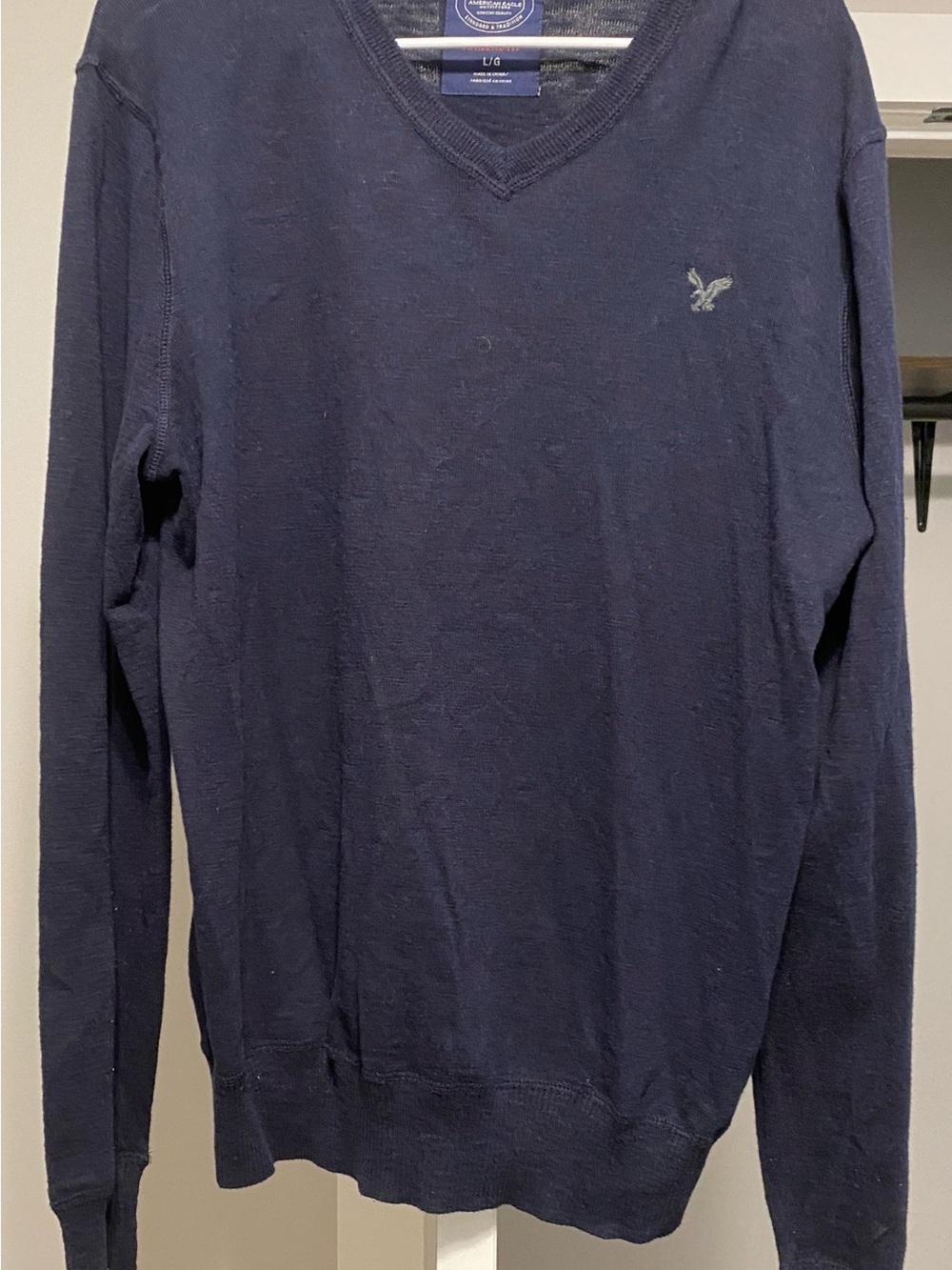 American Eagle Outfitters Men's Dark Blue V-Neck Sweater
